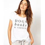 O-Neck Stylish Tee-Dogs Books & Coffee T-Shirt