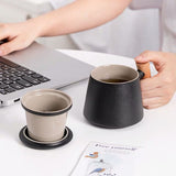 Wooden Handle Ceramic Tea Cup With Lid Filter Water Separation Cup