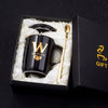 Gold Printed Ceramic Coffee Mug Gold Handle Lid And Spoon