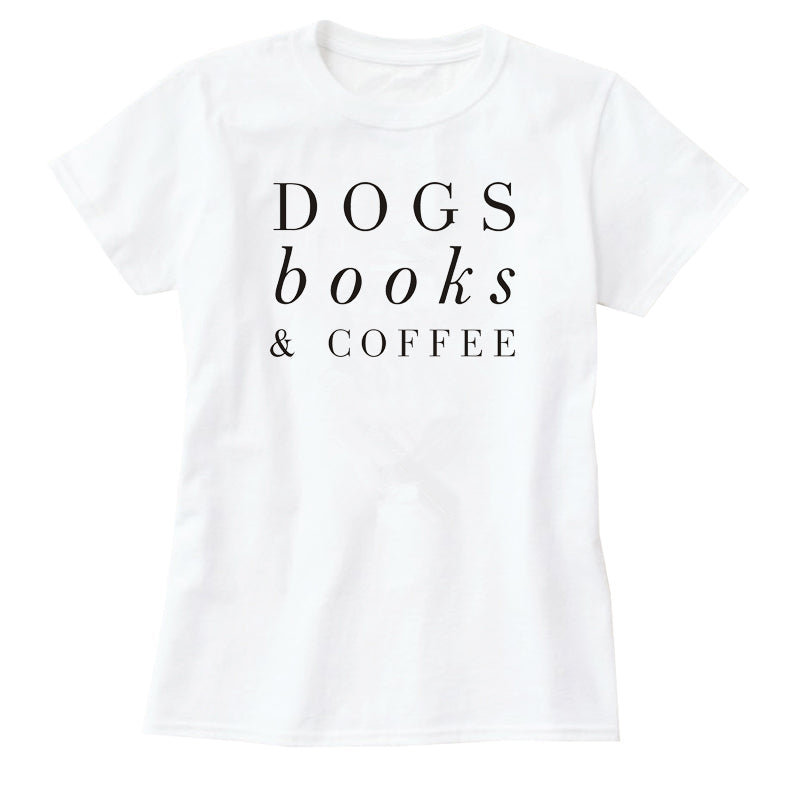 O-Neck Stylish Tee-Dogs Books & Coffee T-Shirt - The Crafted Cafe