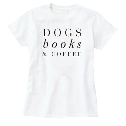 O-Neck Stylish Tee-Dogs Books & Coffee T-Shirt - The Crafted Cafe