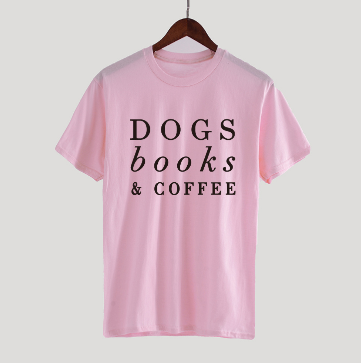 O-Neck Stylish Tee-Dogs Books & Coffee T-Shirt - The Crafted Cafe