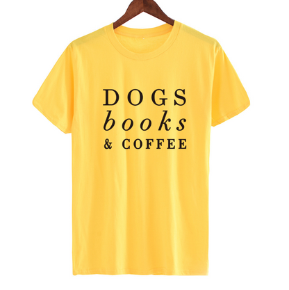 O-Neck Stylish Tee-Dogs Books & Coffee T-Shirt - The Crafted Cafe