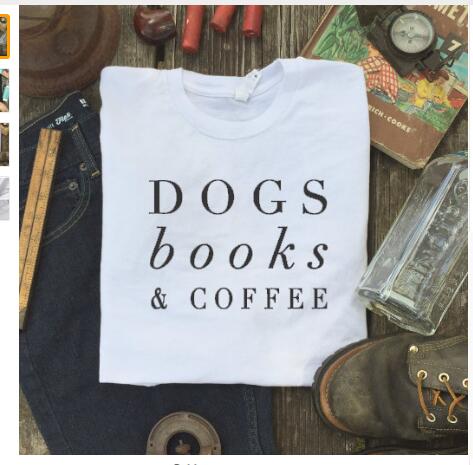 O-Neck Stylish Tee-Dogs Books & Coffee T-Shirt - The Crafted Cafe